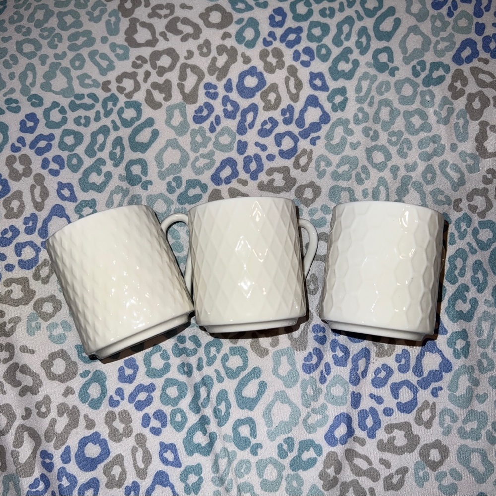 3 New Espresso Coffee Cups Porcelain Stackable White - American Atelier
